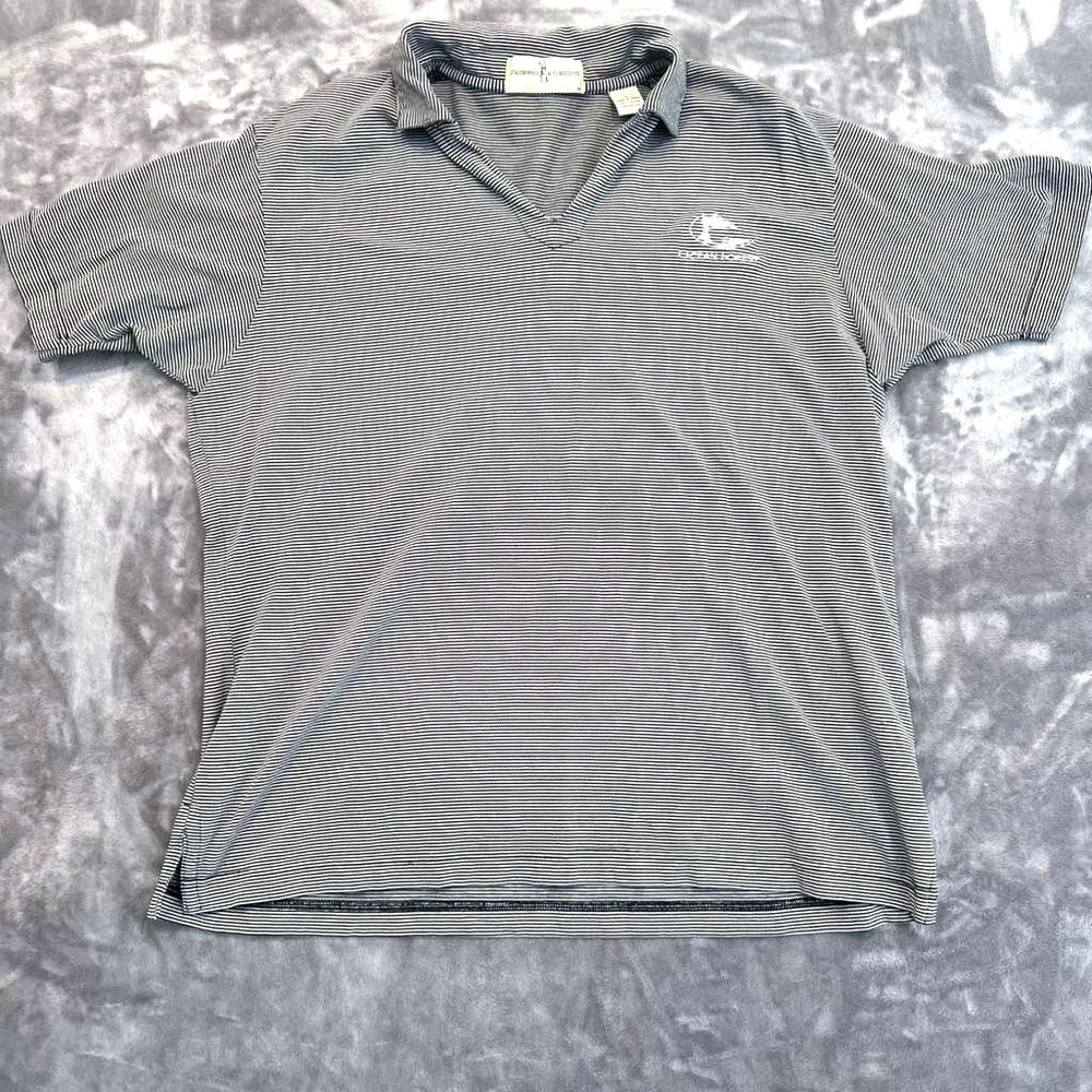 Fairway & Greene Womens Stripe Golf Polo Black White Large Ocean Forest Pre-Own - Picture 3 of 9